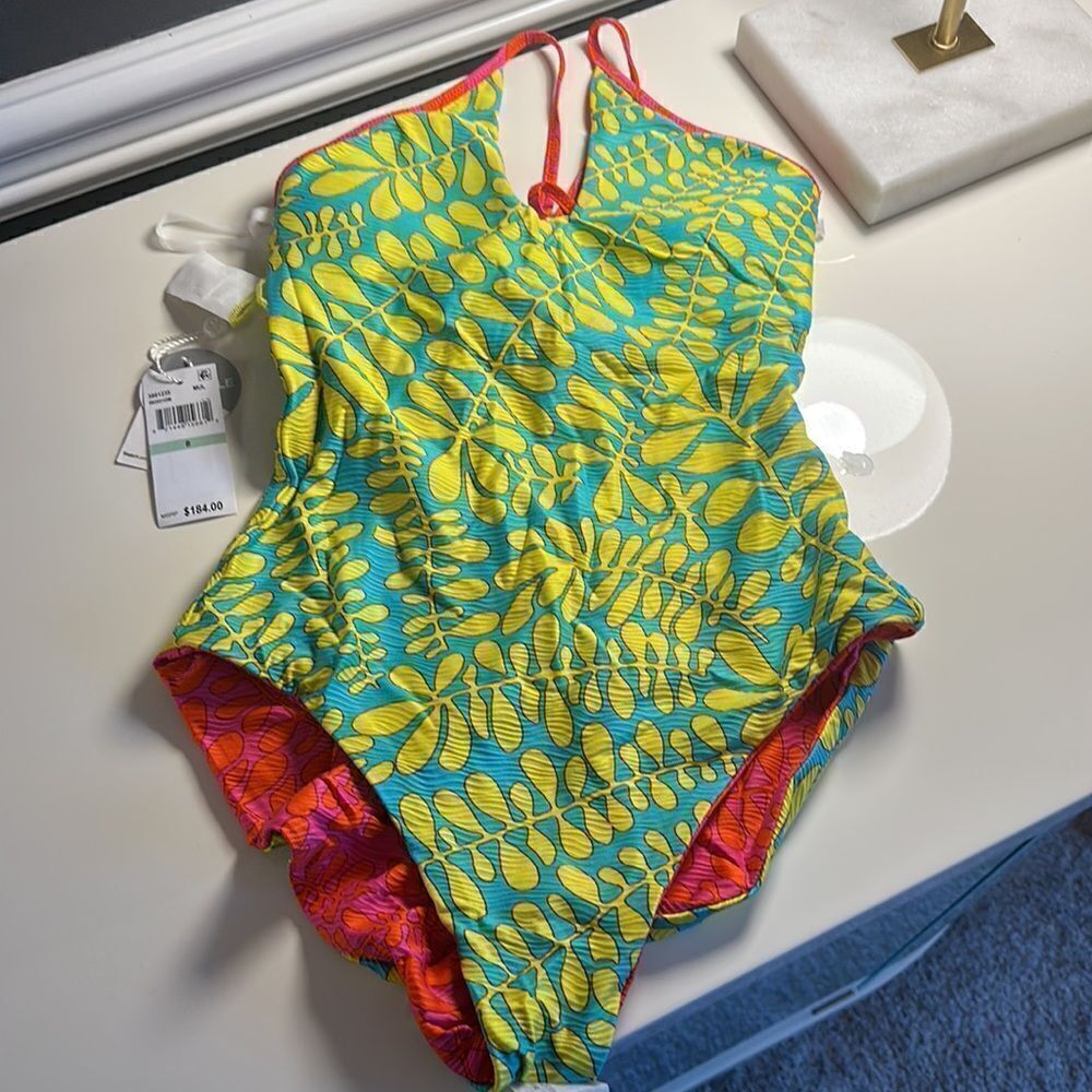Trina Turk TRELLIS HIGH NECK REVERSIBLE ONE PIECE- SZ 8 - Picture 6 of 9